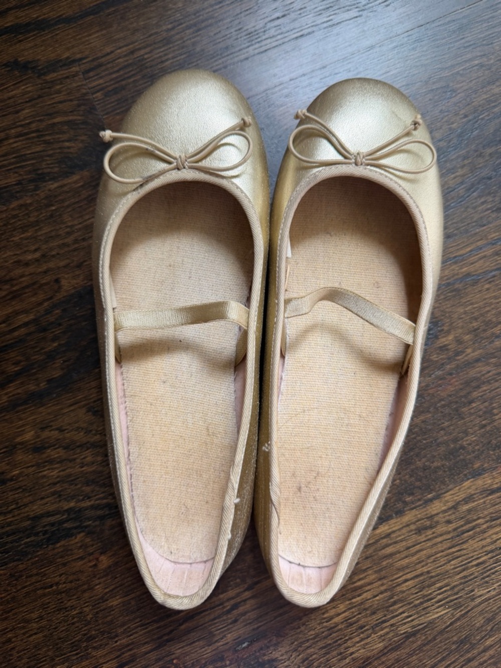 Girls' Gold Ballet Flats with Bow